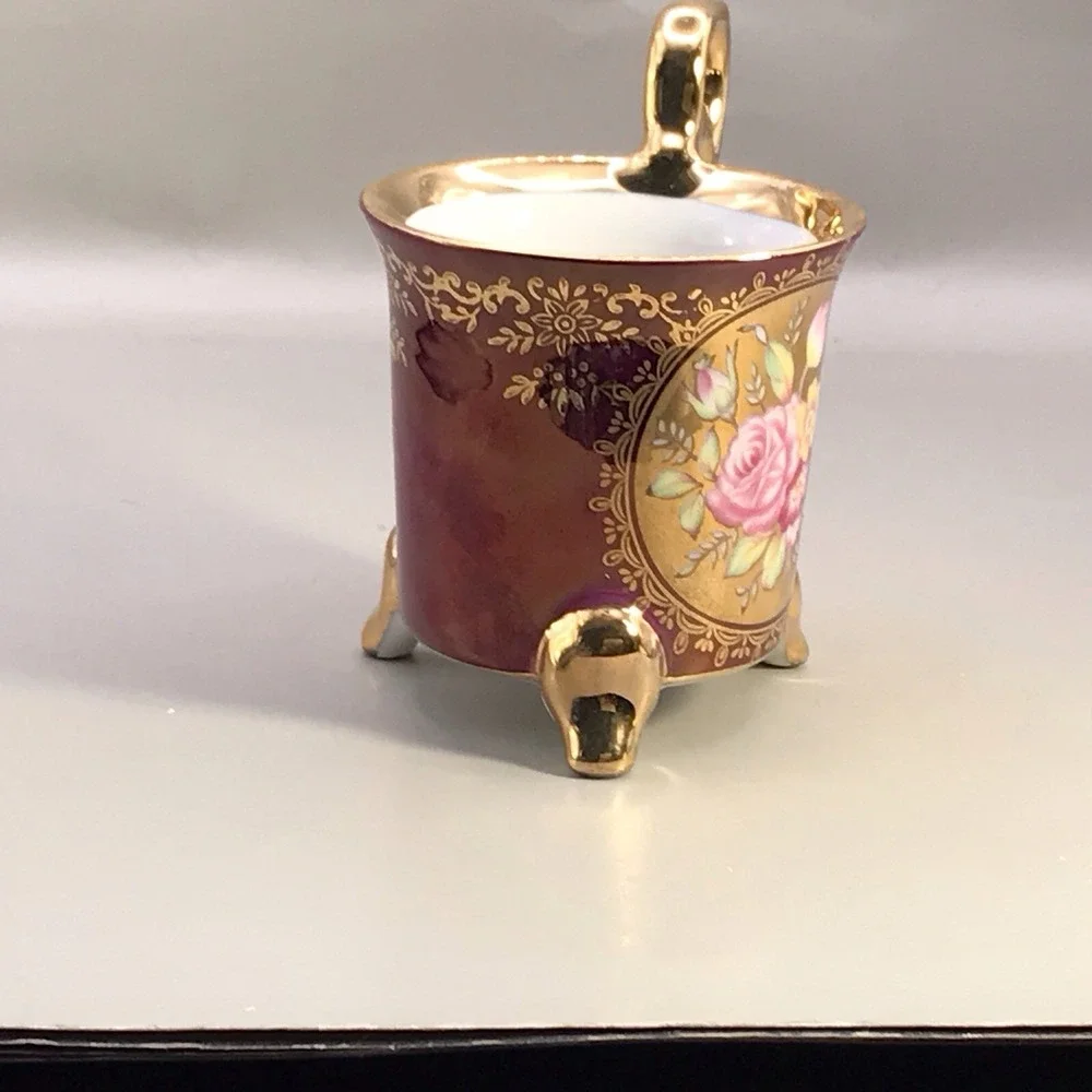 Porcelain KPM Footed Tea Cup and Saucer Floral Gold Trim -‎ Japan
